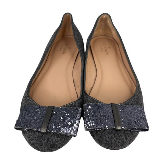 Kate Spade Gray Wool Glitter Bow Hannah Flats 7 - Picture 2 of 10